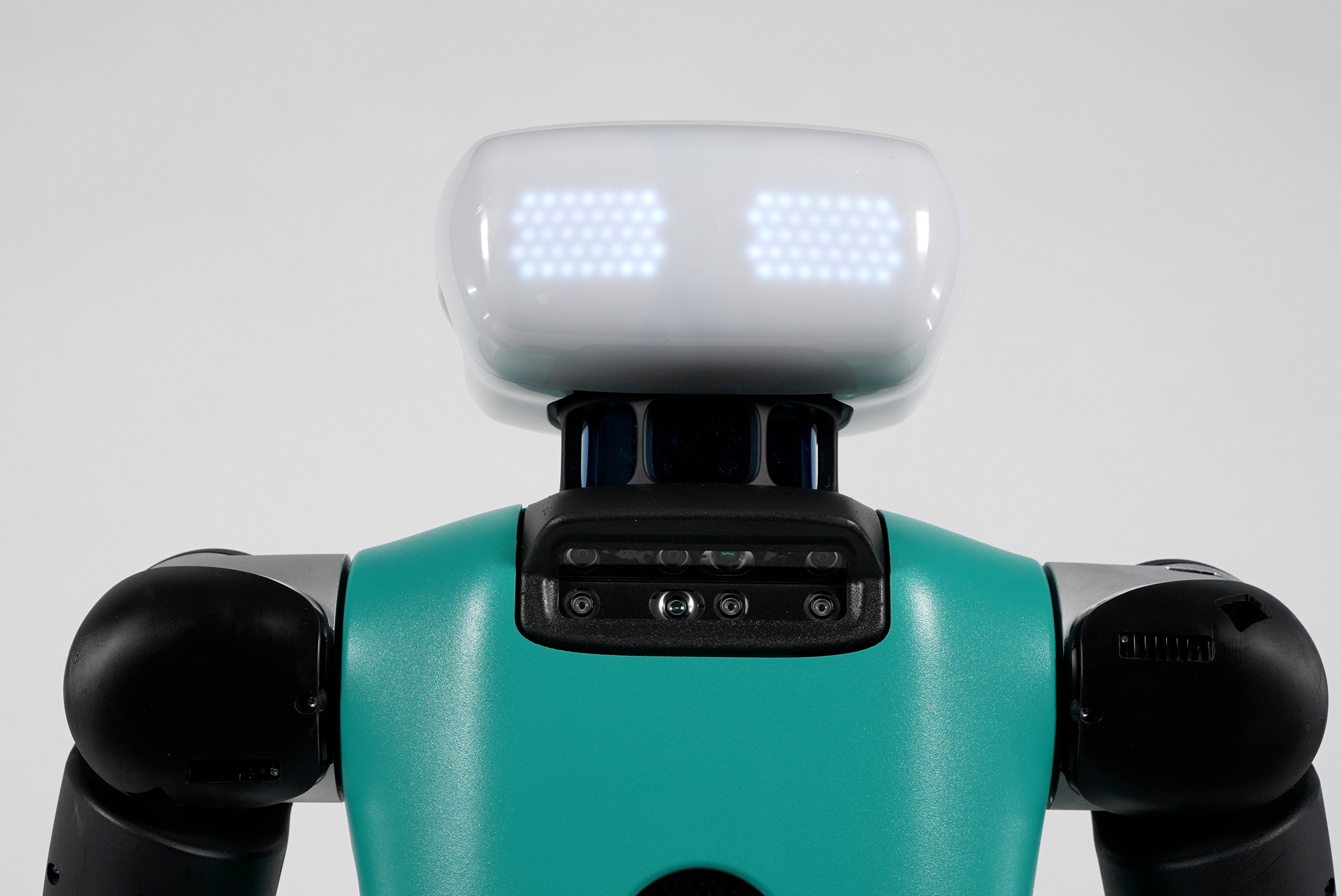 A humanoid robot equipped with 'eyes' to indicate its direction of movement